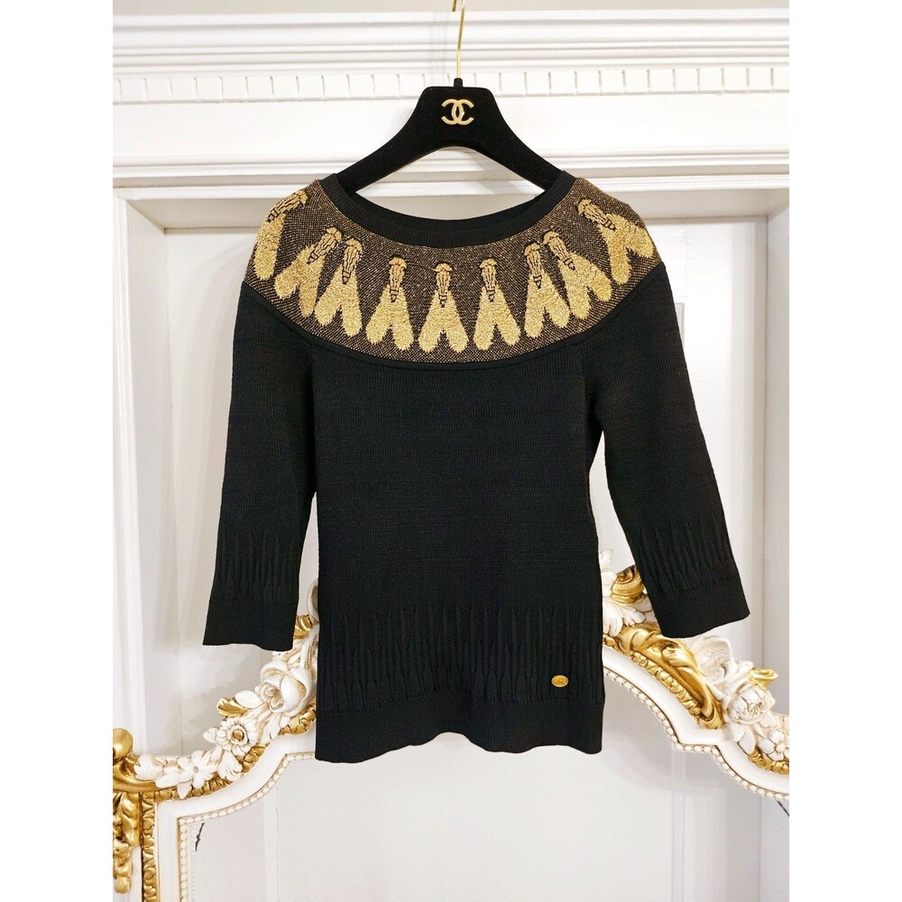CHANEL METIERS DART 2019 Egyptian Gold Locust Silk Knit Sweater, FR 36, US 4 NWT